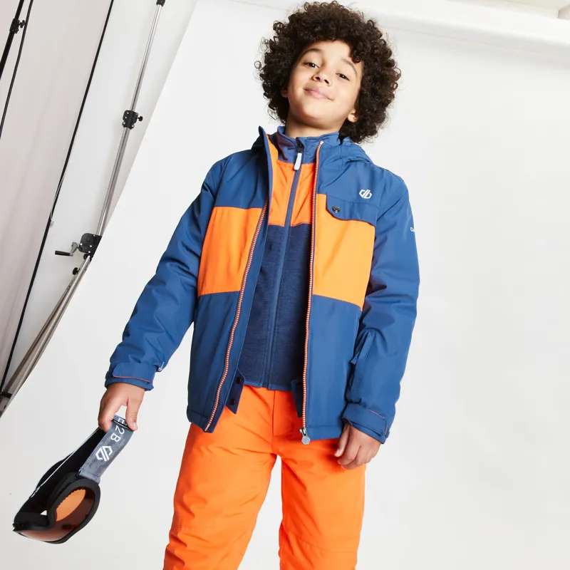 Dare2b Enigmatic Junior Ski Jacket in Dark Denim Blaze Orange-3